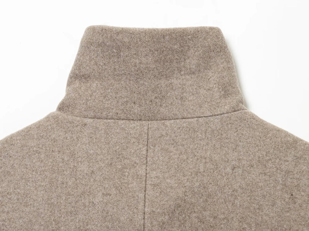 Asymmetric High-Neck Wool Blend Jacket