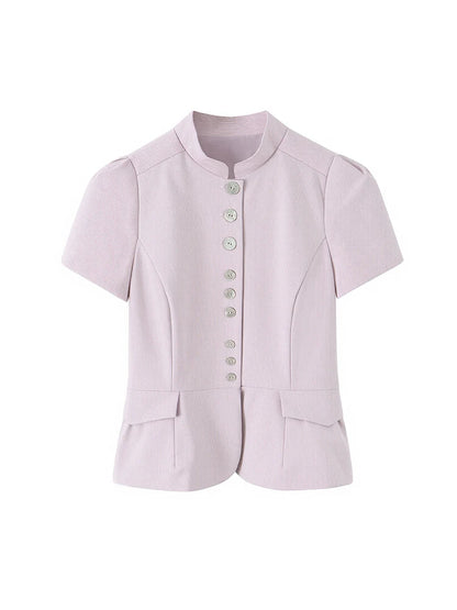 Lavender Mandarin Collar Peplum Suit Set