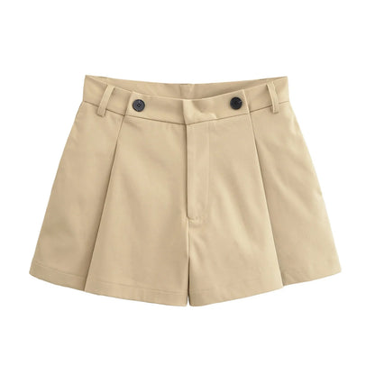 High-Neck Belted Jacket and Pleated Shorts Set