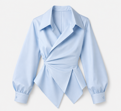 Asymmetric Poplin Wrap Shirt
